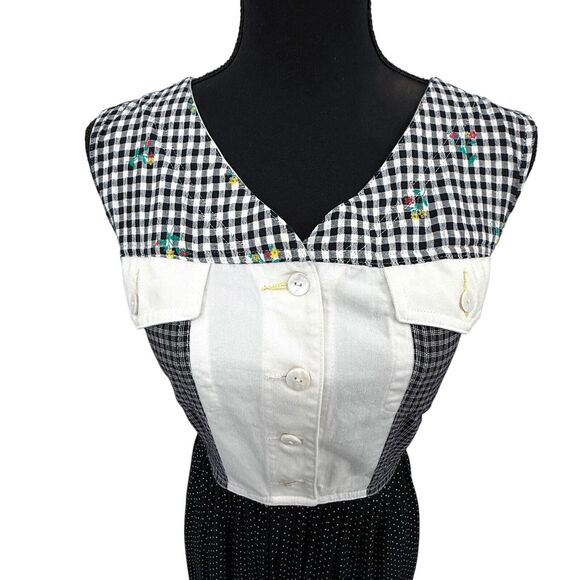 Vtg Carol Little Black White Minimalist Gingham Floral Rayon Blend‎ Maxi Dress - Picture 3 of 11